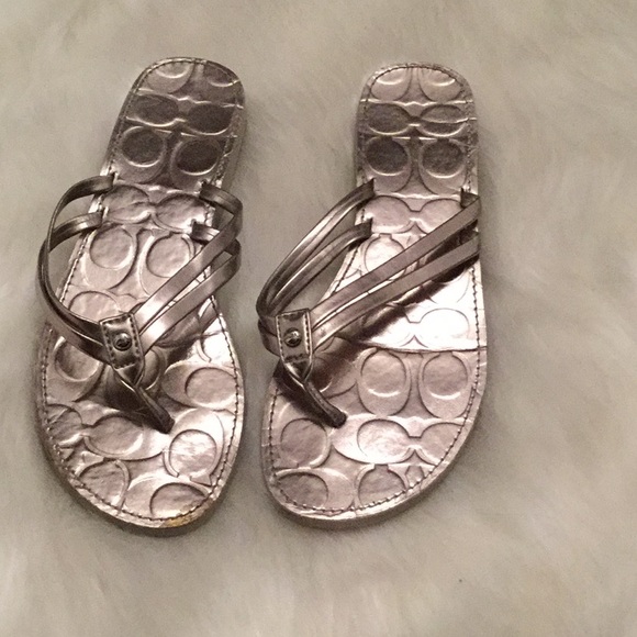 Coach silver flip flops Clearance